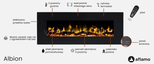 Kominek elektryczny AFLAMO ALBION 36 CZARNY funkcje