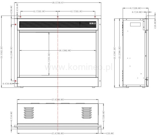 Elektryczny wkład kominkowy AFLAMO LED 80 Classic schemat