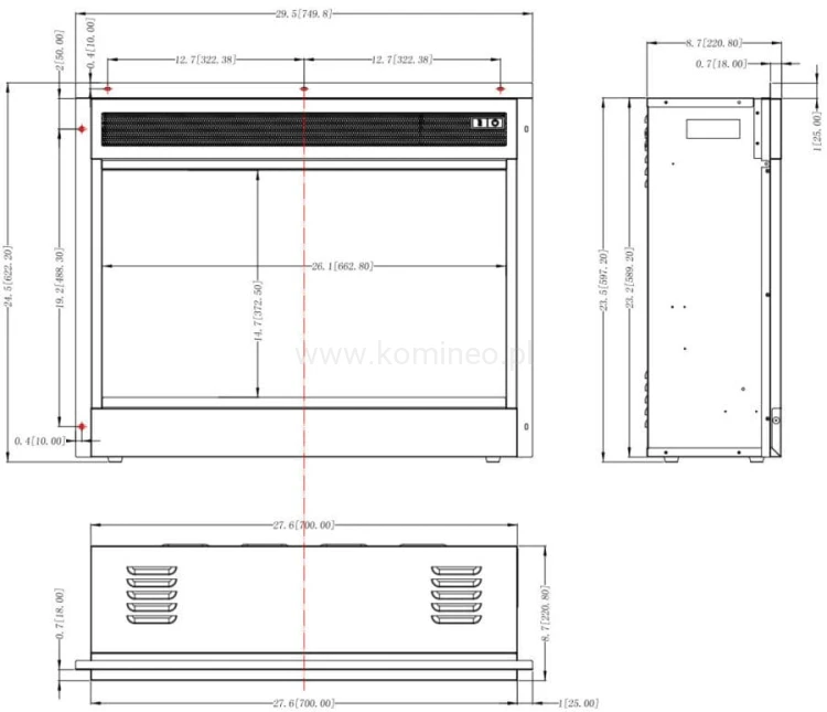 Elektryczny wkład kominkowy AFLAMO LED 80 Classic schemat