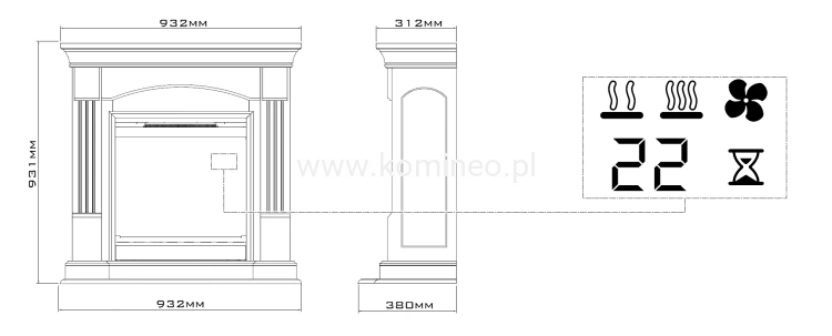 DIMPLEX MILANO CAMPANA orzech Kominek elektryczny schemat