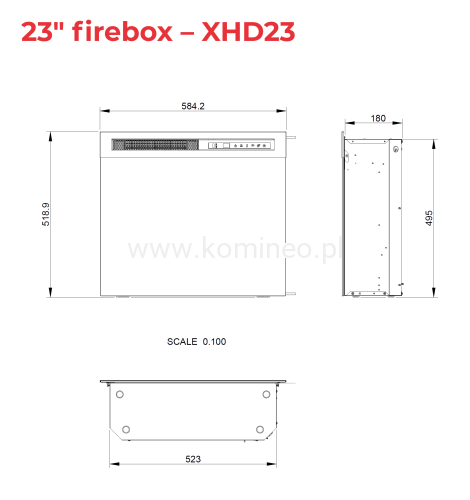 DIMPLEX Wkład elektryczny 23 Firebox XHD - schemat