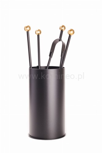 ArtFuego Z-3121-2-CZMO Zestaw kominkowy ze stali, czarny, kubełek, rączki mosiężne