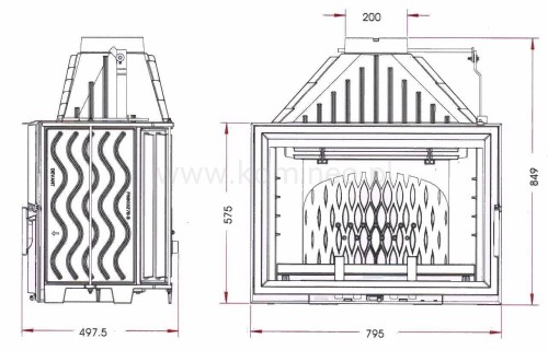 Wkład kominkowy żeliwny INVICTA 9281-85 Grande Vision schemat