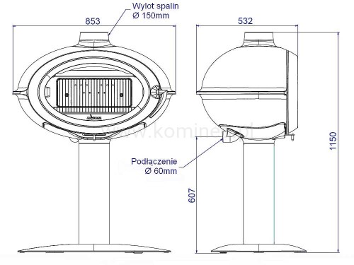 INVICTA BRIO SUR PIED 6481-14 Piec kominkowy żeliwny schemat