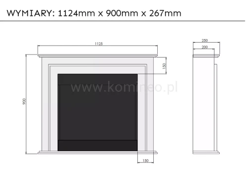 Biokominek portalowy SIMPLEportal 1 BIAŁY schemat