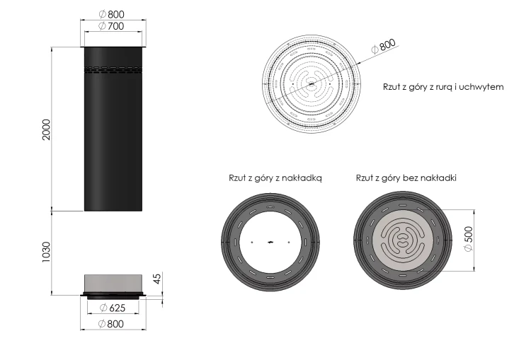 Biokominek INFIRE INROUND - schemat