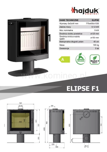 HAJDUK ELIPSE F1 Piec kominkowy stalowy - schemat