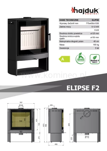 HAJDUK ELIPSE F2 Piec kominkowy stalowy - schemat