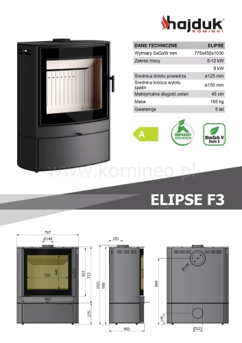 HAJDUK ELIPSE F3 Piec kominkowy stalowy - schemat