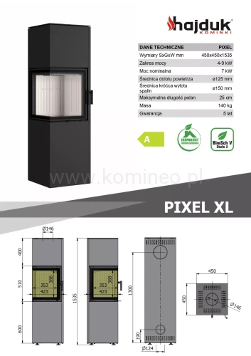 HAJDUK PIXEL XL Piec kominkowy stalowy - schemat