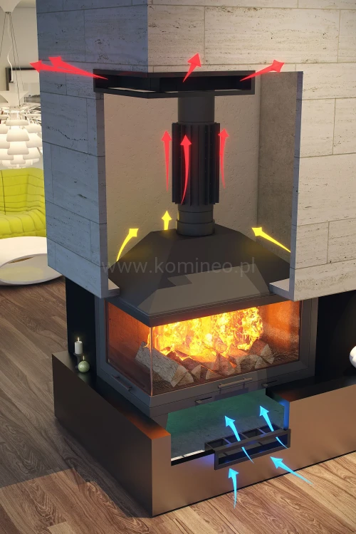 Luft PRO-V OPEN aranżacja (przekrój bryły kominka)