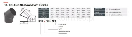 Kolano nastawne 45º - 2 segmenty schemat