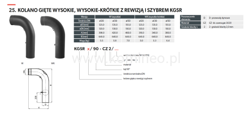 Kolano gięte wysokie 90º z rewizją - schemat