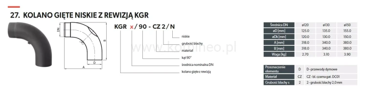 Kolano gięte niskie 90º z rewizją - schemat