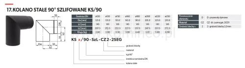 Kolano stałe szlifowane 90º - 2 segmenty - schemat