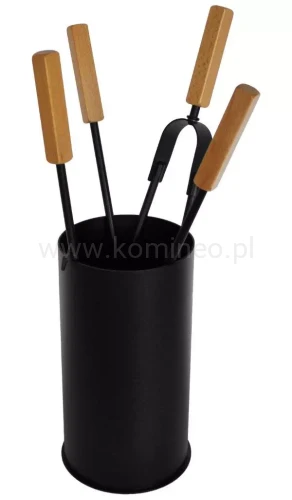 ArtFuego Z-3126-2-CZ Zestaw kominkowy ze stali, czarny, drewniane rączki, kubełek