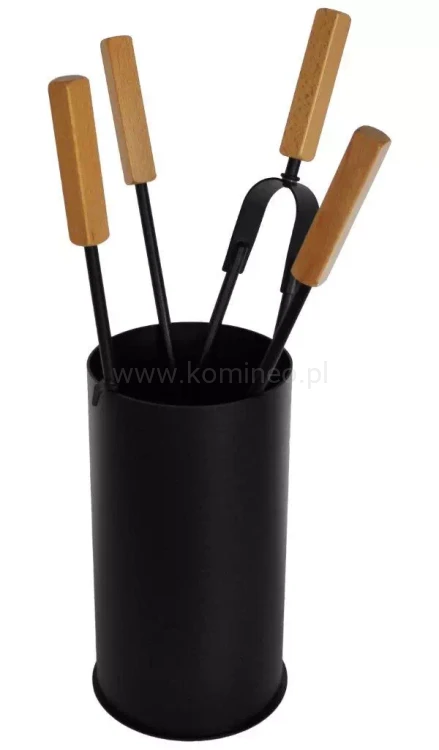 ArtFuego Z-3126-2-CZ Zestaw kominkowy ze stali, czarny, drewniane rączki, kubełek