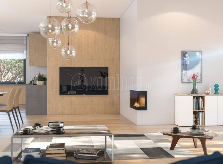 SIMPLE fire CORNER 900 prawy Biokominek do zabudowy narożny aranżacja
