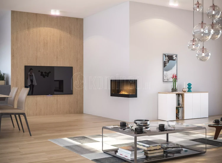 SIMPLE fire CORNER 900 prawy Biokominek do zabudowy narożny aranżacja