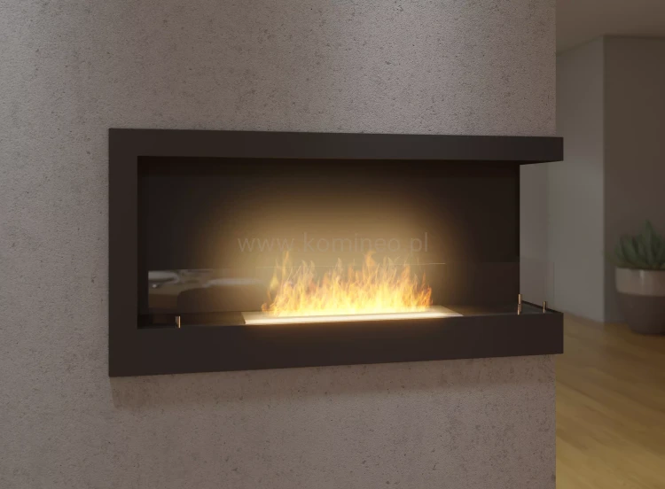 SIMPLE fire CORNER 900 prawy Biokominek do zabudowy narożny aranżacja