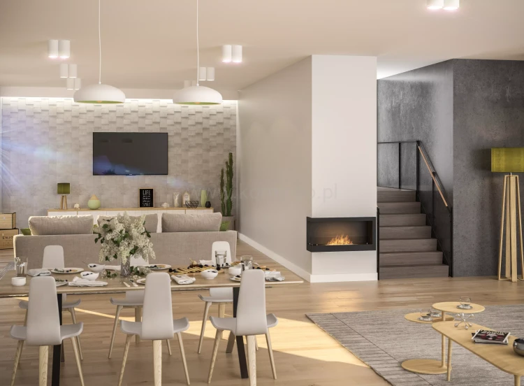 SIMPLE fire CORNER 900 lewy Biokominek do zabudowy narożny aranżacja