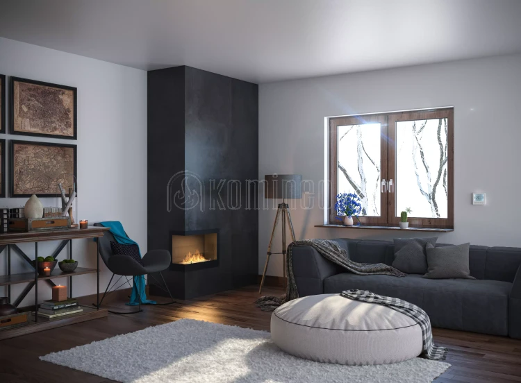 SIMPLE fire CORNER 600 lewy Biokominek do zabudowy narożny aranżacja
