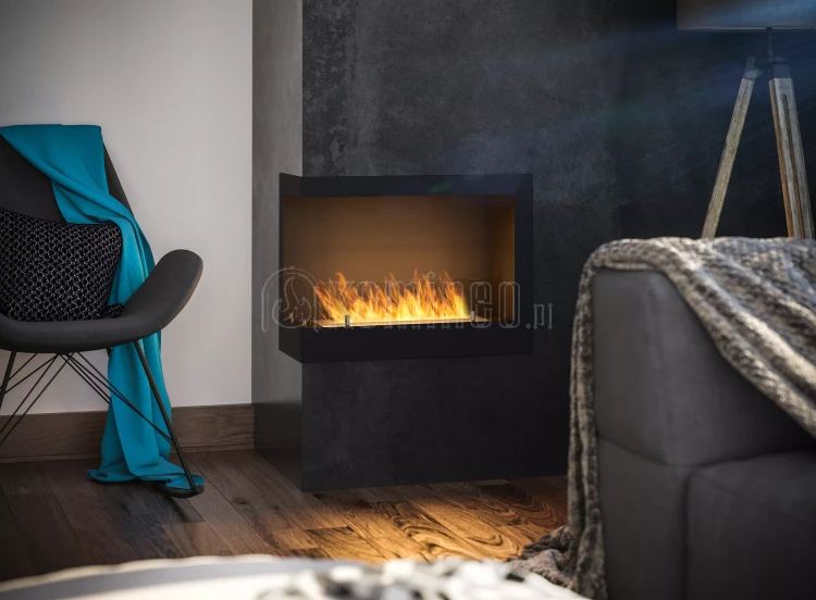 SIMPLE fire CORNER 600 lewy Biokominek do zabudowy narożny aranżacja