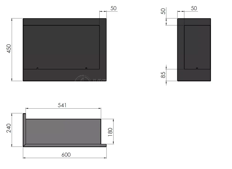 SIMPLE fire CORNER 600 lewy Biokominek do zabudowy narożny schemat