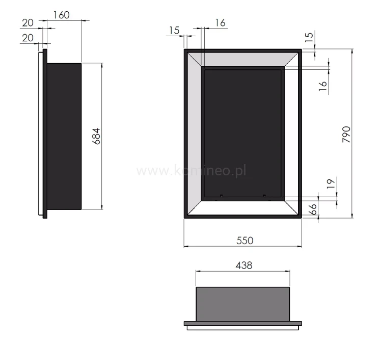 Biokominek SIMPLE fire FRAME 550 schemat