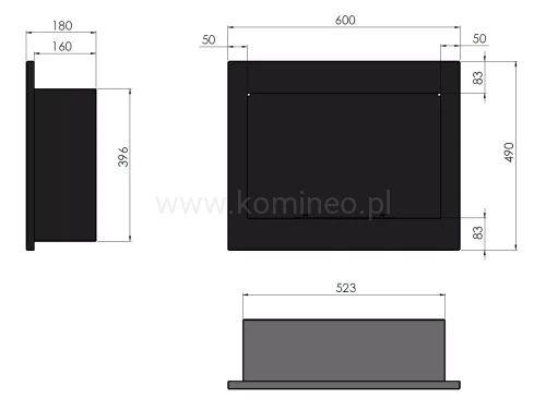 Biokominek SIMPLE fire FRAME 600 schemat