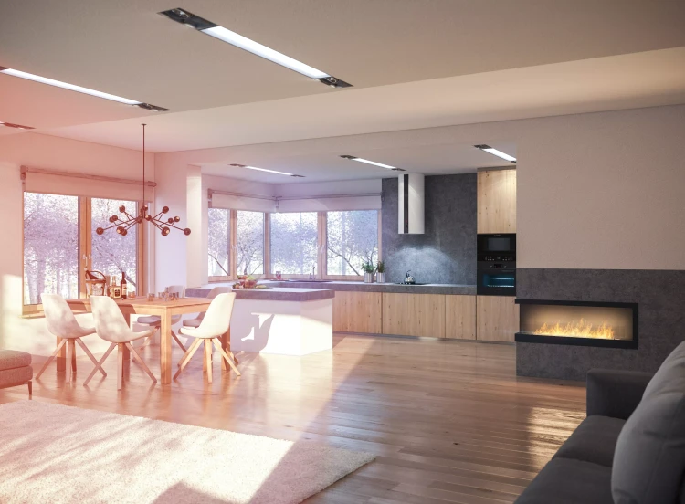 SIMPLE fire CORNER 1200 lewy Biokominek do zabudowy narożny z szybą, aranżacja