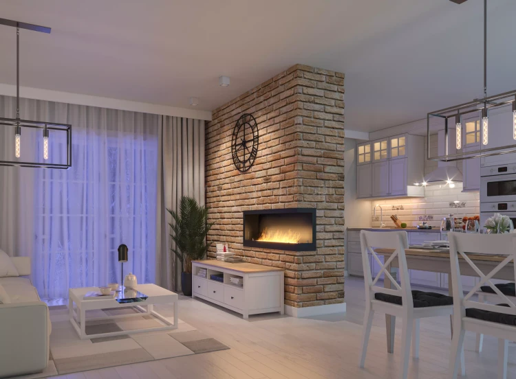 SIMPLE fire CORNER 1200 prawy Biokominek do zabudowy narożny z szybami, aranżacja