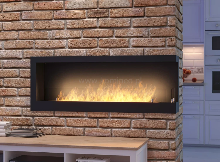 SIMPLE fire CORNER 1200 prawy Biokominek do zabudowy narożny z szybami, aranżacja