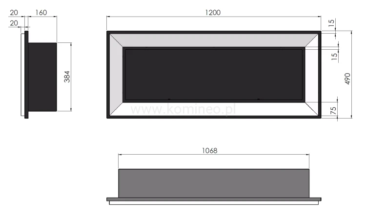 Biokominek SIMPLE fire FRAME 1200 schemat