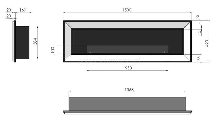 Biokominek SIMPLE fire FRAME 1500 schemat