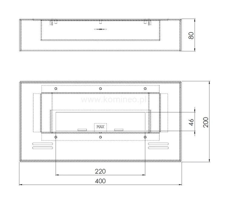 Biokominek SIMPLE fire SIMPLEBOX 400 schemat
