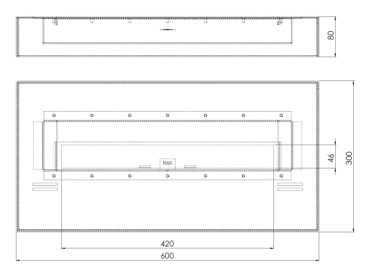 Biokominek SIMPLE fire SIMPLEBOX 600 schemat