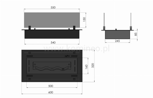 Biokominek do zabudowy INFIRE INSERT BLACK 600 schemat