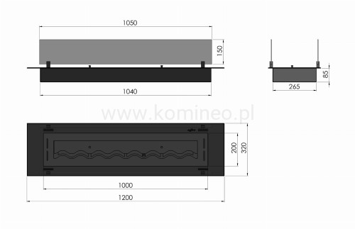 Biokominek do zabudowy INFIRE INSERT BLACK 1200 schemat