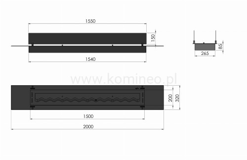 Biokominek do zabudowy INFIRE INSERT BLACK 2000 schemat