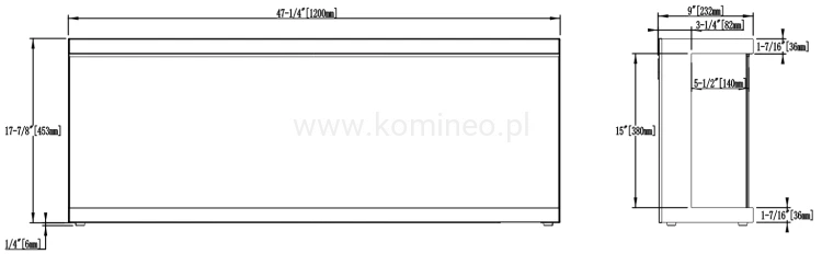 Kominek elektryczny trójstronny AFLAMO UNIQUE NH 120 - schemat