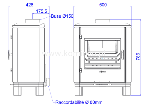 INVICTA CAROLO ZEN 6162-44 Piec kominkowy żeliwny z dolotem powietrza - schemat