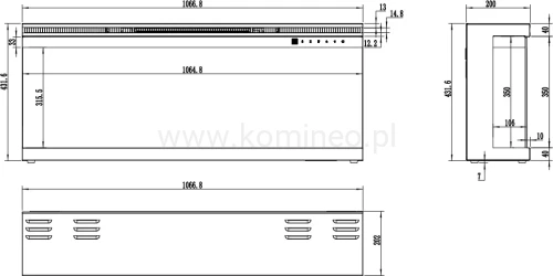 Kominek elektryczny trójstronny AFLAMO UNIQUE 107 schemat