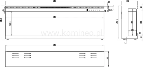 Kominek elektryczny trójstronny AFLAMO UNIQUE 127 schemat