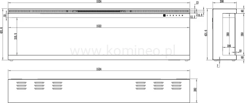Kominek elektryczny trójstronny AFLAMO UNIQUE 153 schemat