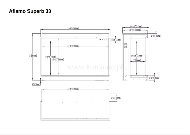 Kominek elektryczny trójstronny AFLAMO SUPERB 33 schemat