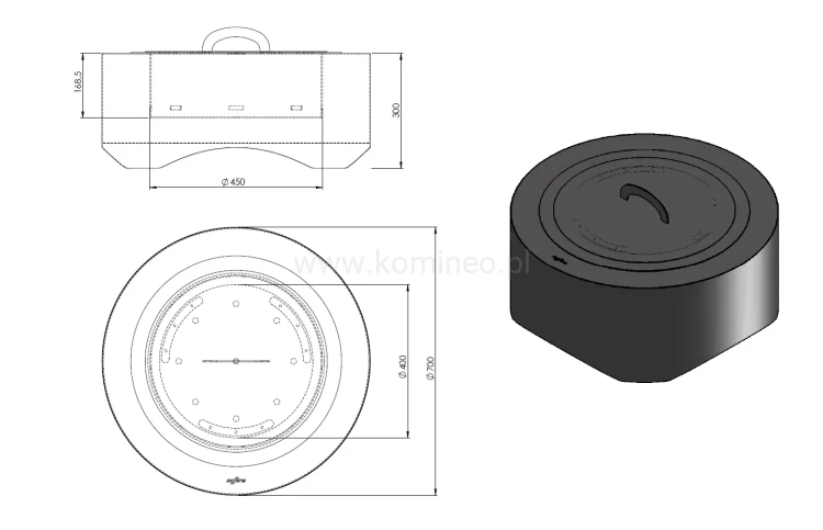 Palenisko ogrodowe INGARDEN CORTEN ROUND 700 schemat