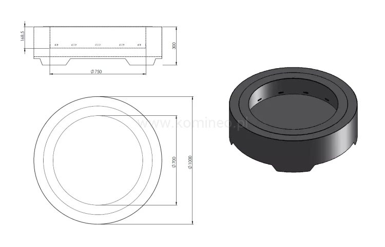 Palenisko ogrodowe INGARDEN CORTEN ROUND 1000 schemat