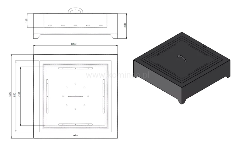 Palenisko ogrodowe INGARDEN CORTEN SQUARE 1000 schemat