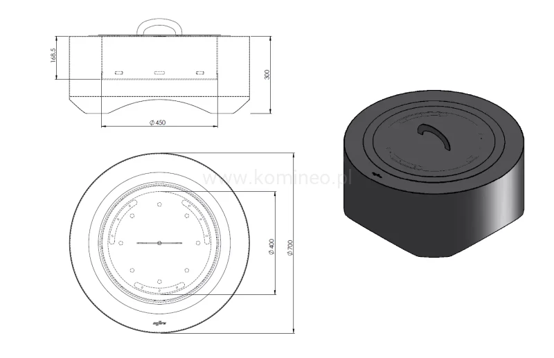 Palenisko ogrodowe INGARDEN BLACK ROUND 700 schemat